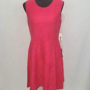 NWT Eliza J Fit and Flare Fuschia Dress with Floral Imprinting SIZE L (D…